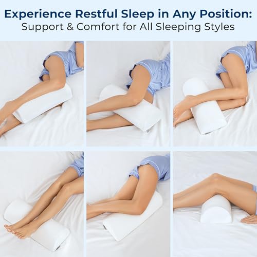 Image of 5 STARS UNITED Knee Pillow for Back Sleeping - Half Moon Bolster Pillow for Legs, Under Knee Pillow for Sleeping on Back, Memory Foam Leg Pillow for Back Pain, White (Pack of 2)