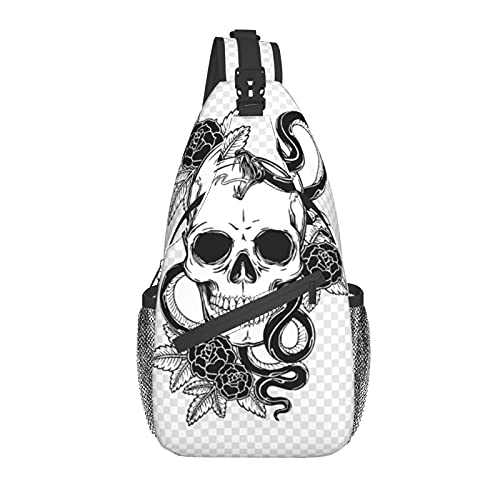 BYTKMFD Zwart en wit schedel illustratie Cross Borst Bag Diagonaal, Sling Rugzak, Weekend Outdoor Wandelen Reizen…