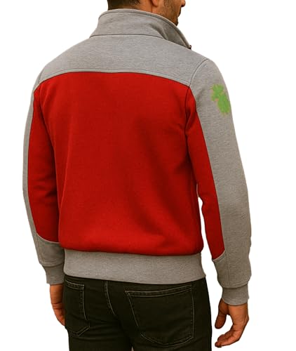 Men's Fleece Varsity Red Bomber Outerwear Jacket - Grey & Red Cosplay Bomber Jacket Men2