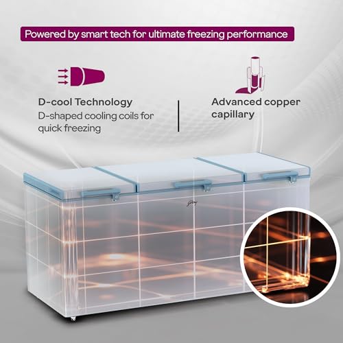 Image of Godrej DH ESNCH 630D 3HCGP RW with 5 Years Comprehensive Warranty, Pentacool+ Cooling, D-Cool technology, Cools even at 50 C, Triple Door Convertible Deep Freezer (594L 4 Star, White)