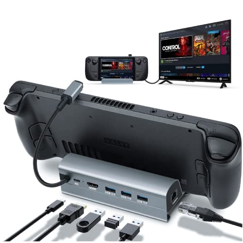 GEEMEE 6-in-1 Docking Station per Steam Deck/Asus ROG Ally (2023),USB-C Hub con HDM1 4K@30HZ,Triple USB 3.0 und USB-C,100 W PD Fast Charge Type C Hub USB Docking Station Steam Deck