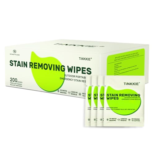Image of Stain Remover Wipes for Clothes & Fabric, 200 Pack | Instant Clothing Stain Remover, For Shoes, Shirts & Jackets, Individually Wrapped Portable, For Travel & On-the-Go Cleaning