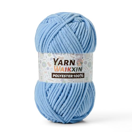 Image of Soft Chenille Yarn for Crocheting, Fluffy Chunky Crochet Yarn for Baby Blanket, (1.76oz /65.6yds) Fuzzy Velvet Yarn for Amigurumi&DIY Puzzle、Crafts、Scarf(Azure)