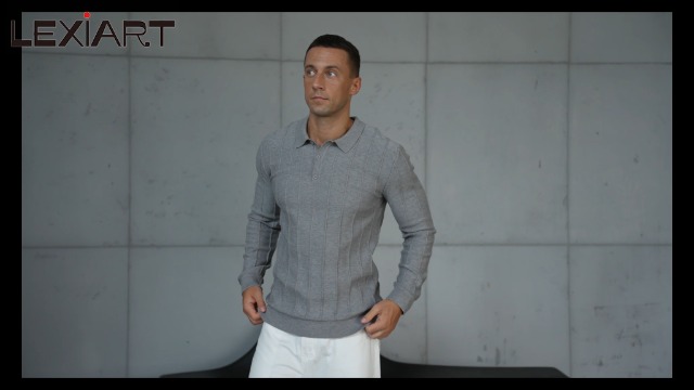 Camisetas polo para hombre de manga larga, cuello acanalado y textura ribbed, para golf, casual y negocios miniatura 7