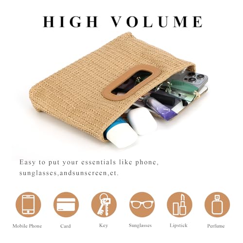 Image of Fecialy Straw Clutch Top Handle Clutch Handbags for Women Raffia Evening Bag Woven Beach Summer Bag Crossbody Purse