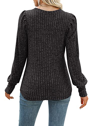 Image of MIHOLL Women's Puff Long Sleeve Shirts Casual Knit Blouses Crew Neck Elegant Tunic Tops