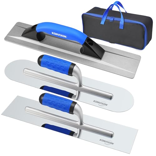 Konvixon 16 Concrete Hand Tools Set 16 x 3-1/2 Widened Magnesium Float 16 x 4 Stainless Steel Flat Concrete Finishing Trowel and Pool Trowel Storage Bag for Slab Patio Sidewalk Finishing