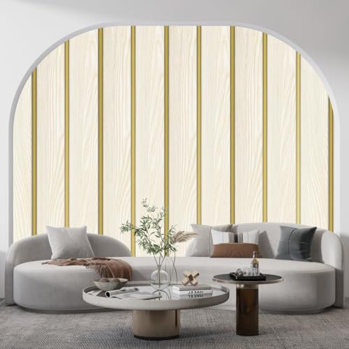 Image of Premium Golden Wooden Self Adhesive 3D Wood Panel Wallpaper Roll Waterproof Peel and Stick Vinyl Wall Sticker for Living Room, Bedroom, Cabinet & Furniture Decor (45 x 300 cm)