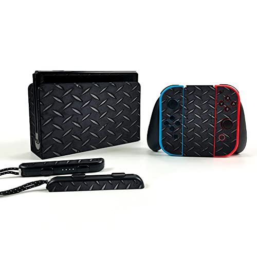 MightySkins Skin Compatible with Nintendo Switch OLED - Black Diamond Plate | Protective, Durable, and Unique Vinyl Decal wrap Cover | Easy to Apply and Change Styles | Made in The USA
