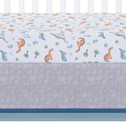 Sammy & Lou Dinosaur Million Years 4-Piece Baby Nursery Crib Bedding Set, Includes Quilt, Fitted Crib Sheet, Crib Skirt, And Plush Toy #TOP4