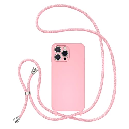UEEBAI Crossbody Lanyard Case for iPhone 16 Pro Max, Silicone Phone Cover with Adjustable Neck Strap Phone Sling Crossbody Shockproof Protective Case - Pink by UEEBAI - Used condition - CA$3.12