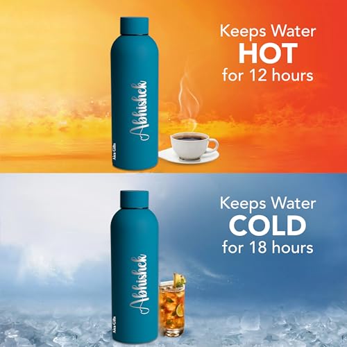 Image of AICA Personalized Name Stainless Steel Water Bottle (Persianblue) 500ml | Gift for Man | Gifts for Woman | Diwali Gifts for Family and Friends | Corporate Office Gift for Staff Employees