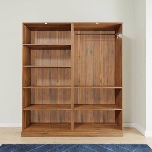 Image of VIKI Wardrobe | Wooden Almirah for Clothes,Door for Bedroom, 4 Door Wardrobe with Shelves, Mirror & Hanging Space (Brussel Walnut - 40D x 160W x 180H) | 1 Year Warranty | Free Assembly