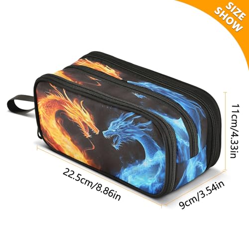 Image of Two Dragon with Fire Pencil Case 3 Compartment Pen Bag Pouch Holder Box School Portable Stationery Storage Bag for Girls Boys