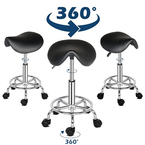 Tabouret de Massage, Tabouret de Selle de Cheval pivotant à 360°, Réglable en Hauteur, pour Les Salons, Instituts de beauté, Cliniques, Bureaux (Noir)