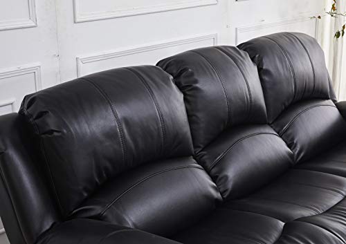 Betsy Furniture 3Pc Bonded Leather Recliner Set Living Room Set, Sofa, Loveseat, Chair 8018 (Black, Living Room Set 3+2+1) #TOP4