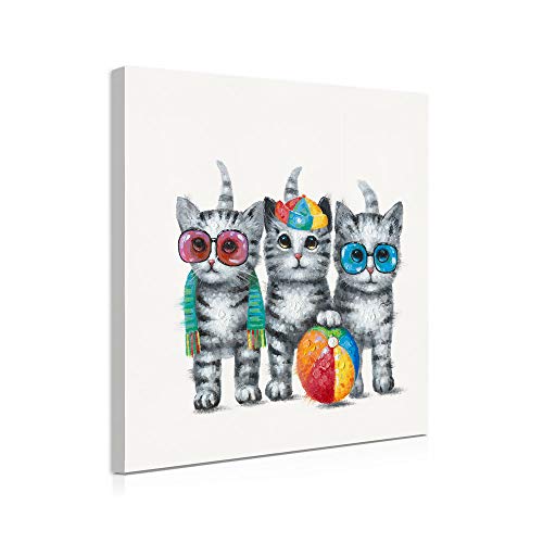 Cute Cat Canvas Wall Art: Framed Cat Pictures Small Funny Kitty-Cat Babies Painting For Girl's Bedroom Bathroom Ready To Hang (12"X12"X1Panel) #TOP1