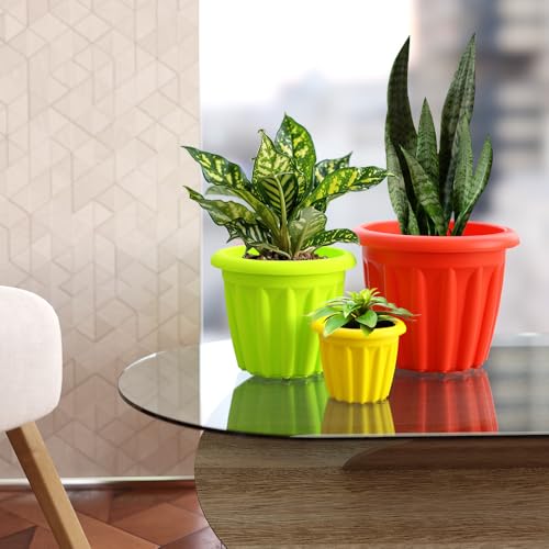 Image of YUCCABE ITALIA SHERA Floot 8 Inch Plastic Flower Pot 12 Piece Set of Round Shape Planter for Home Garden Seedling Planter for pots (Yellow)