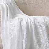 David's Home 100% Cotton Muslin Queen Size Blanket, 4-Layer Breathable and Lightweight Gauze Blanket for Bed Couch, Soft Muslin Throw for Adults Hot Sleepers, Room Decor, White, 90 * 90'