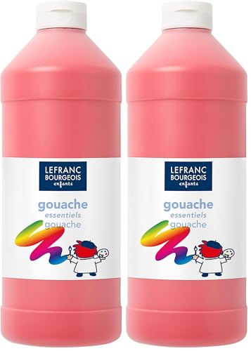 Lefranc Bourgeois - Gouache liquide Essentiel pour enfants - Bouteille 1L - Rouge primaire (Lot de 2)