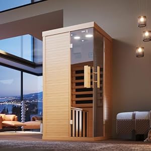 Wooden Infrared Saunas, Traditonal 1 Person Sauna with Red Light