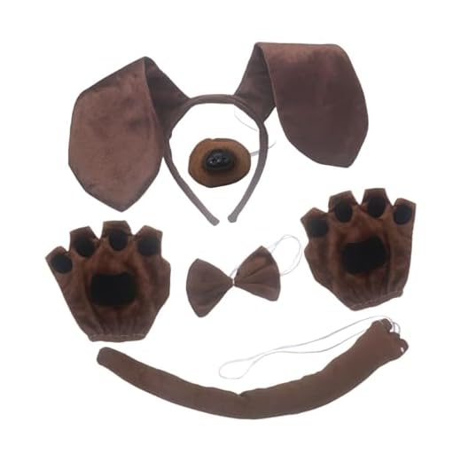 rockible Diadema con Orejas de Perro y Cola Larga para Halloween, Pajarita para Cosplay, Accesorios para Disfraz para Perros, Marrón sin Vestido