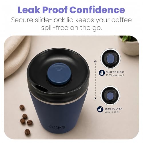 Image of Rioware Vacuum Insulated Coffee Mug Travel Tumbler for Men | Tea Thermos Flask Mugs | Temperature Control Traveling Spill Proof Sipper Bottle | Hot 8 Hrs & Cold 12 Hrs - 350ml - Blue