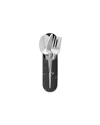 W&P Porter - Utensilios de acero inoxidable con estuche de transporte de silicona, carbón de terrazo, cuchara, tenedor y cuchillo para comidas sobre