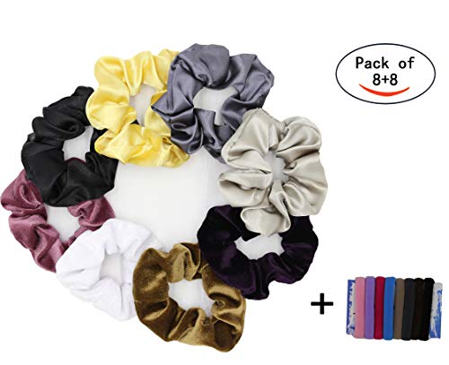 SAILING-GO 8 hair bands, elastic velvet hair bands, 8 colors, gifts for women or girls, 8 colored seamless hair bands