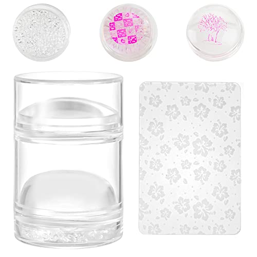 ANGNYA Nail Art Stamper，Double Sided Clear Silicone Stamping Jelly with Scraper Transparent Visible Body, No Misplacement for DIY Manicure Nail Art Tool