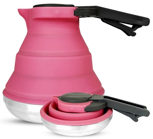 Heather Bouilloire de camping pliable en silicone de 1,5 l – Bouilloire pliable pour l'eau bouillante – Petite bouilloire portable en silicone pour...