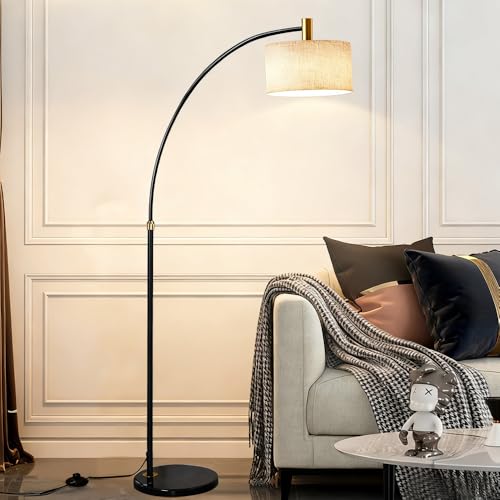 Lampadaire arc nordique avec abat-jour en tissu et base marbre stable