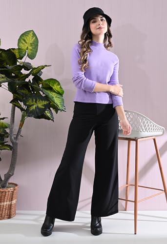 Image of High-Neck Full Sleeves Cotton Top for Women | Casual Regular Fit