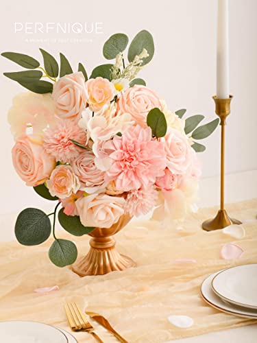 Perfnique Pink Artificial Flowers Combo Box, Set Of 47Pcs Faux Flowers, Fake Floral Arrangements For Diy Wedding Bouquets Centerpieces With Roses, Baby Shower Party Home Decorations(Peach Pink) #TOP2
