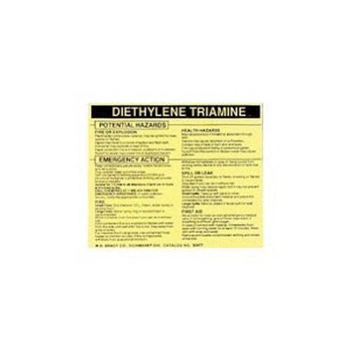 Brady 93525 Vinyl Hazardous Material Label , Black On Yellow, 3 3/4" Height x 4 1/2" Width, Legend "Diethylene Triamine" (25 Labels per Package)