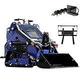 DigMaster 23HP Skid Steer Loader, Compact Twin-Cylinder Engine with Quick Attach System, Rubber Tracks, Heavy-Duty Mini Loader for Landscaping, Farming (DM-SS380+Fork+Auger)