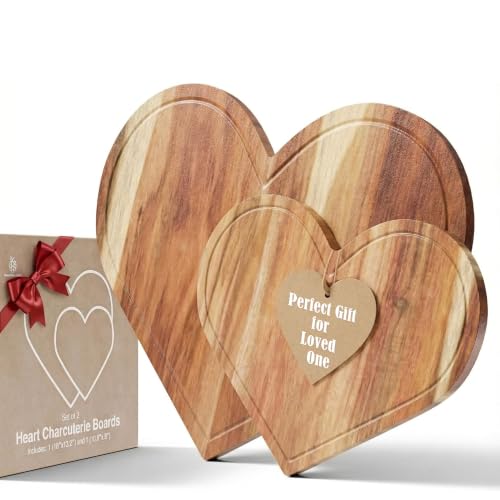 Set de 2 Tablas de Cortar en Forma de Corazón de Madera Acacia miniatura 1