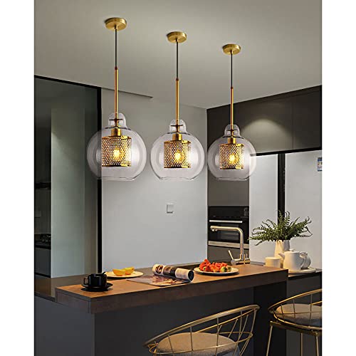 Lustre suspension LED anti-éblouissement en maille de fer et verre pour éclairer votre table