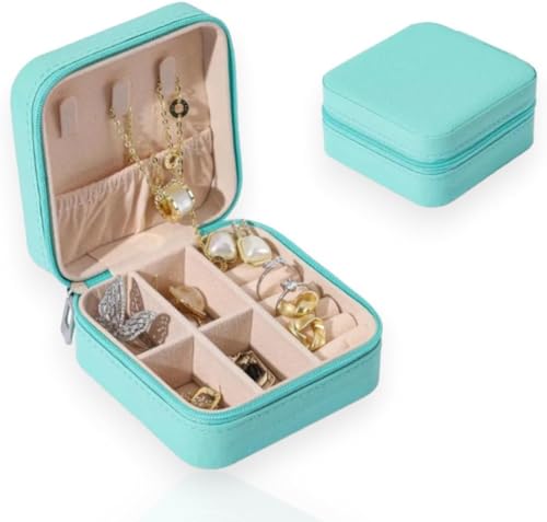 Porta Joias Compacto Portátil com Zíper Estojo Organizador de Joias para Viagem Anéis Colares e Brincos (Verde)