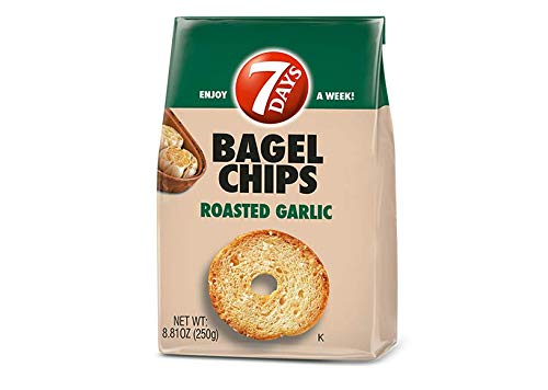 7 Days Roasted Garlic Bagel Chips, 3.17 Ounce -- 12 per case.