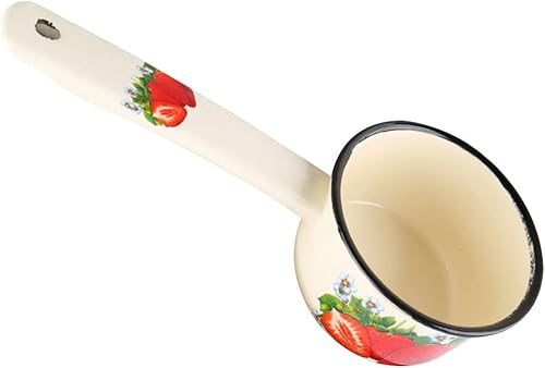 Cabilock Sartén de leche esmaltada mini cacerola vintage de mango largo cuchara de agua multifuncional para cocinar hervir calentar