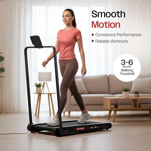 Image of Sparnod Fitness WalkyShaky Plus Treadmill for Home Use - 3HP Motor, 3-6 km /h, Foldable, LED Display, 4 Vibration Modes, 900x390mm Running Surface, Remote Control & Phone /Tablet Holder 120kg Capacity