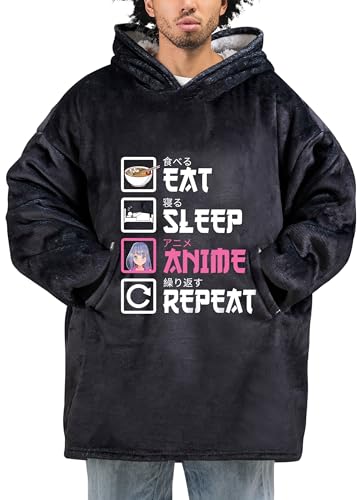 Huglanket Anime Gifts for Men Women, Wearable Blanket Hoodie for Anime Lovers, Friends, Son, Daughter for Christmas, Birthday - Eat Sleep Repeat