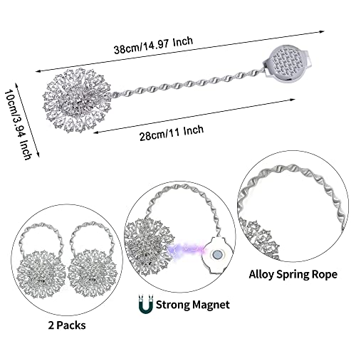 Furijing Magnetic Curtain Tiebacks Sparkling Flower Window Curtain Bind Holdback Buckles Clips Tie Backs Drapery Holders With Stretchable Spring Wire Rope For Decoration- Fwf002, Silver - 2 Pack #TOP7