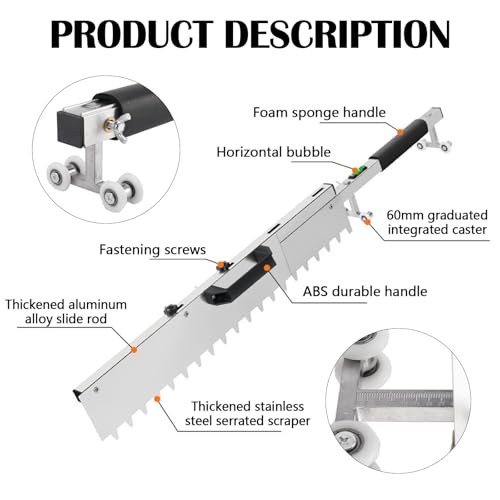 Fliesen Richtmaschine, Fliesen Flachschleif Werkzeug Nivellierung Fliesen Pflaster Werkzeug Zusammenklappbar 400-800mm Edelstahl mit 4 Beweglichem Rad Fluoreszenzniveau Fliesen Flachschleifwerkzeu