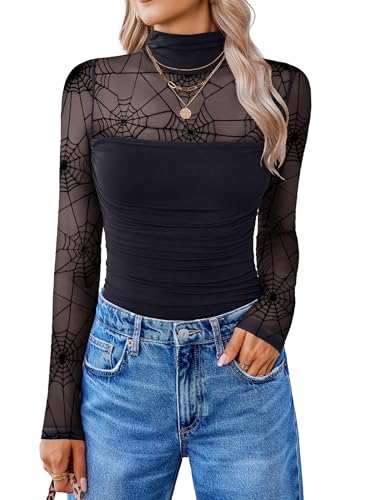 Image of Avidlove Women Long Sleeve Bodysuit Turtle Neck Shapewear Body Suits Mesh One Piece Leotard Shirt Going Out Tops Fall Outfits