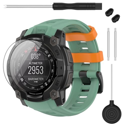 TopPerfekt 22mm �r���v�o���h Garmin Instinct E�o���h 45mm�Ή� �\�t�g�V���R�� ���߉\�Ȍ����p�o���h Garmin Instinct E Watch�o���h �j�����p �W�����O���O���[��/���[�T�[�I�����W