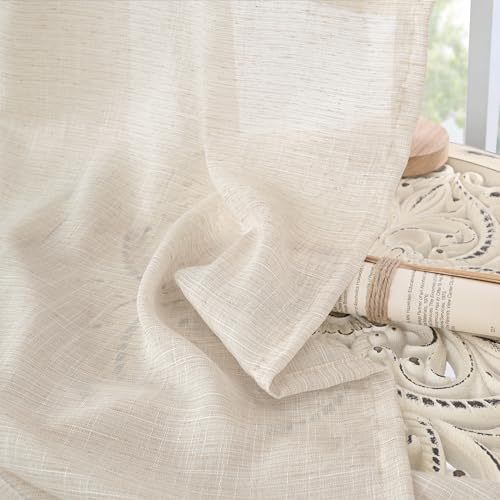 Image of BGment Oatmeal Linen Curtains 63 Inches Long for Bedroom Windows, Sheer Drapes Lightweight Rustic Country Textured for Farmhouse Living Room Decor Rod Pocket, 2 Panels Set, Each 42 Inch Wide
