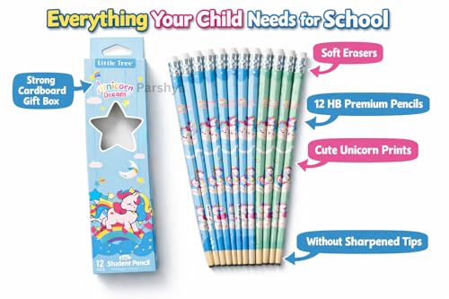 Image of KiddieWorld Unicorn Dream HB Pencils for Kids (12 Pcs) | Cute Printed Student Writing Pencil Set with Eraser | School Stationery, Handwriting Practice, Return Gift, Birthday Party Favors