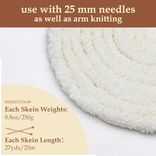 Image of 8 Pack Jumbo Chunky Yarn for Crocheting, Thick Fluffy Chunky Chenille Yarn for Hand Knitting, Soft Plush Yarn for Blanket, Home Decor and Pet Bed, Cream